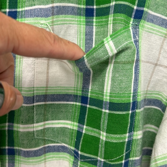 BANANA REPUBLIC SLIM-FIT PLAID LINEN/COTTON SHIRT MEN BUTTON DOWN FLIP CUFF SZ L - Picture 5 of 10